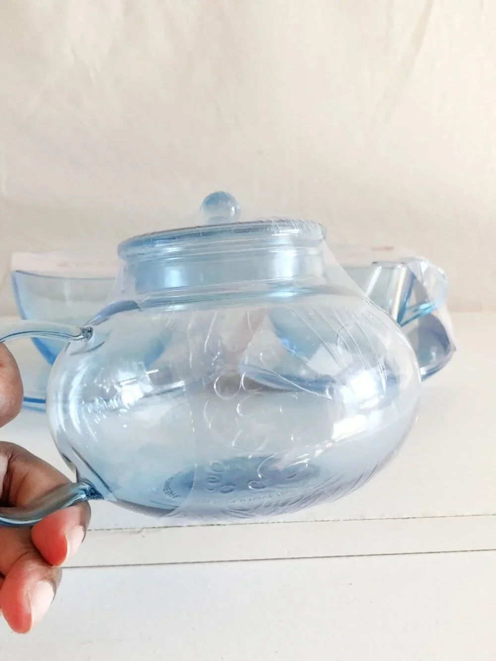 Target Valentines Day 2024 Blue Glass Teapot & Cups Set 6 Pieces